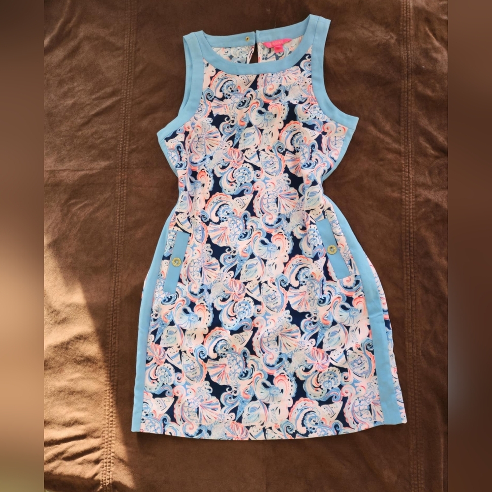 Lilly Pulitzer Women's Blue and Pink Shift Dress - Picture 3 of 6